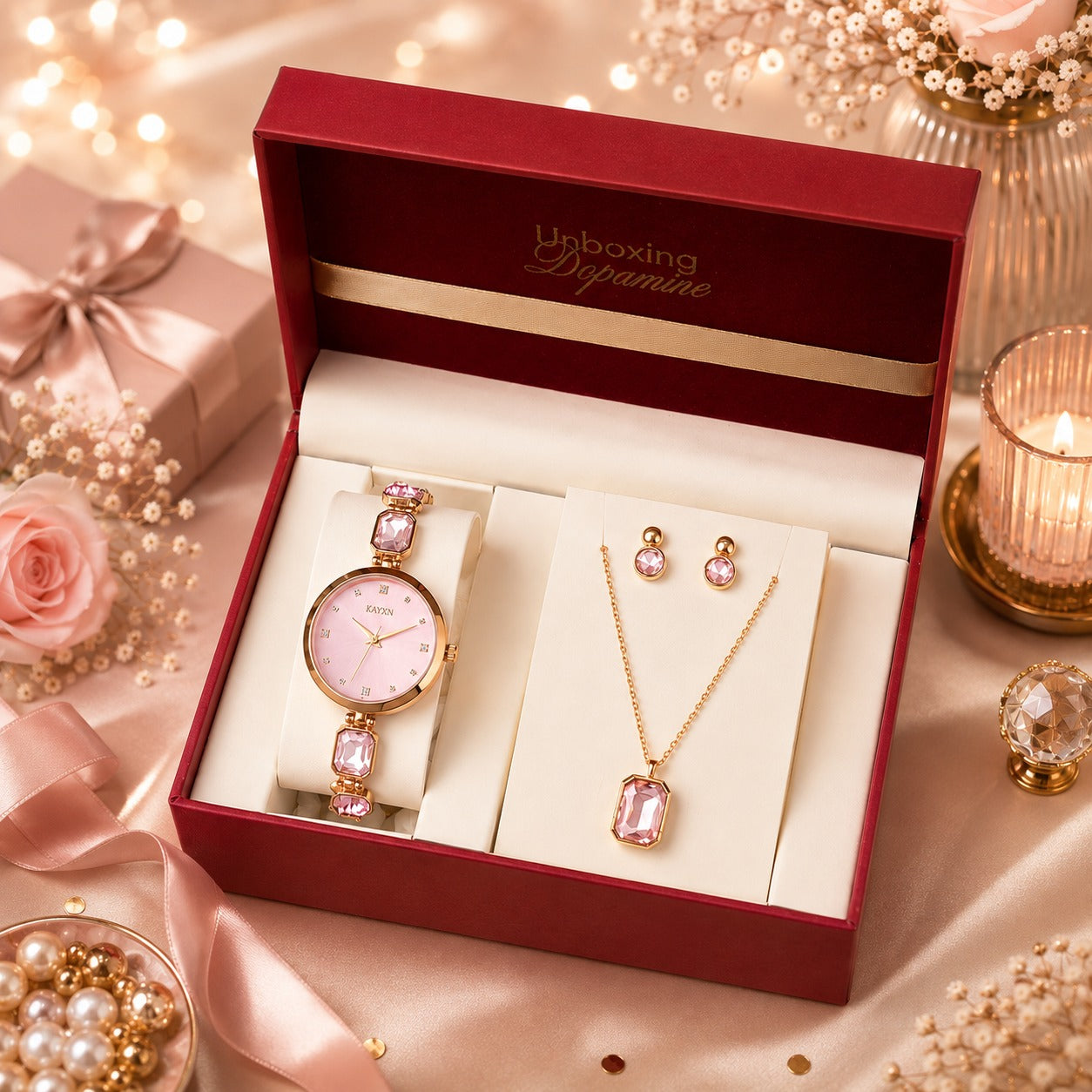 Celestique Edition Watch & Jewelry Set for Her - Pink