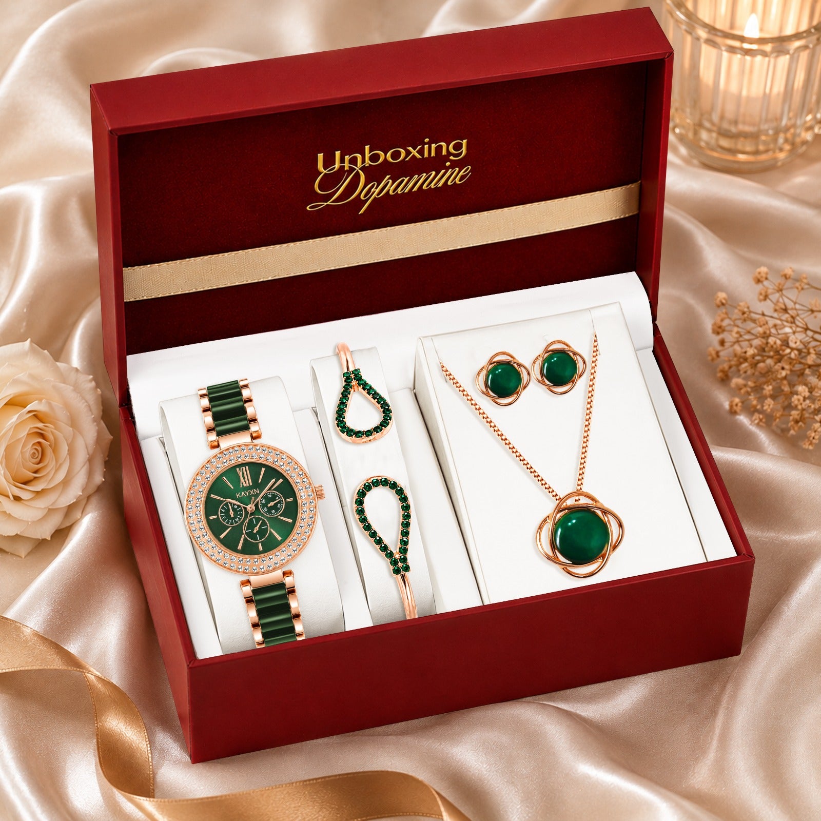 The Opaline Jewelry Gift Set with Watch - Emerald Green