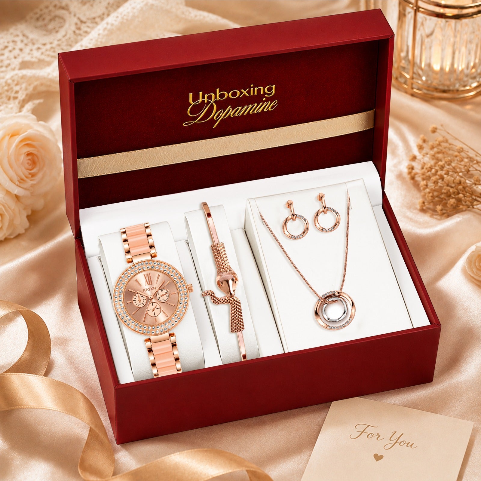 The Opaline Jewelry Gift Set with Watch - Rose Gold