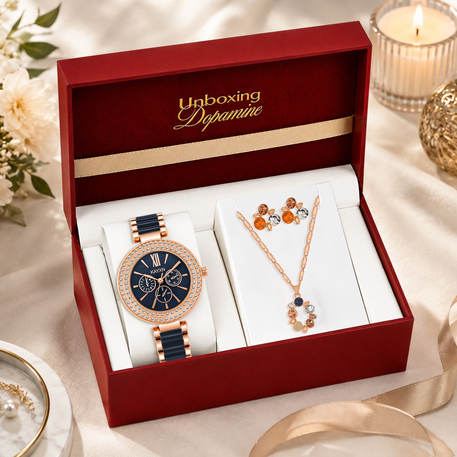 The Opaline Jewelry Gift Set with Watch - Midnight Blue