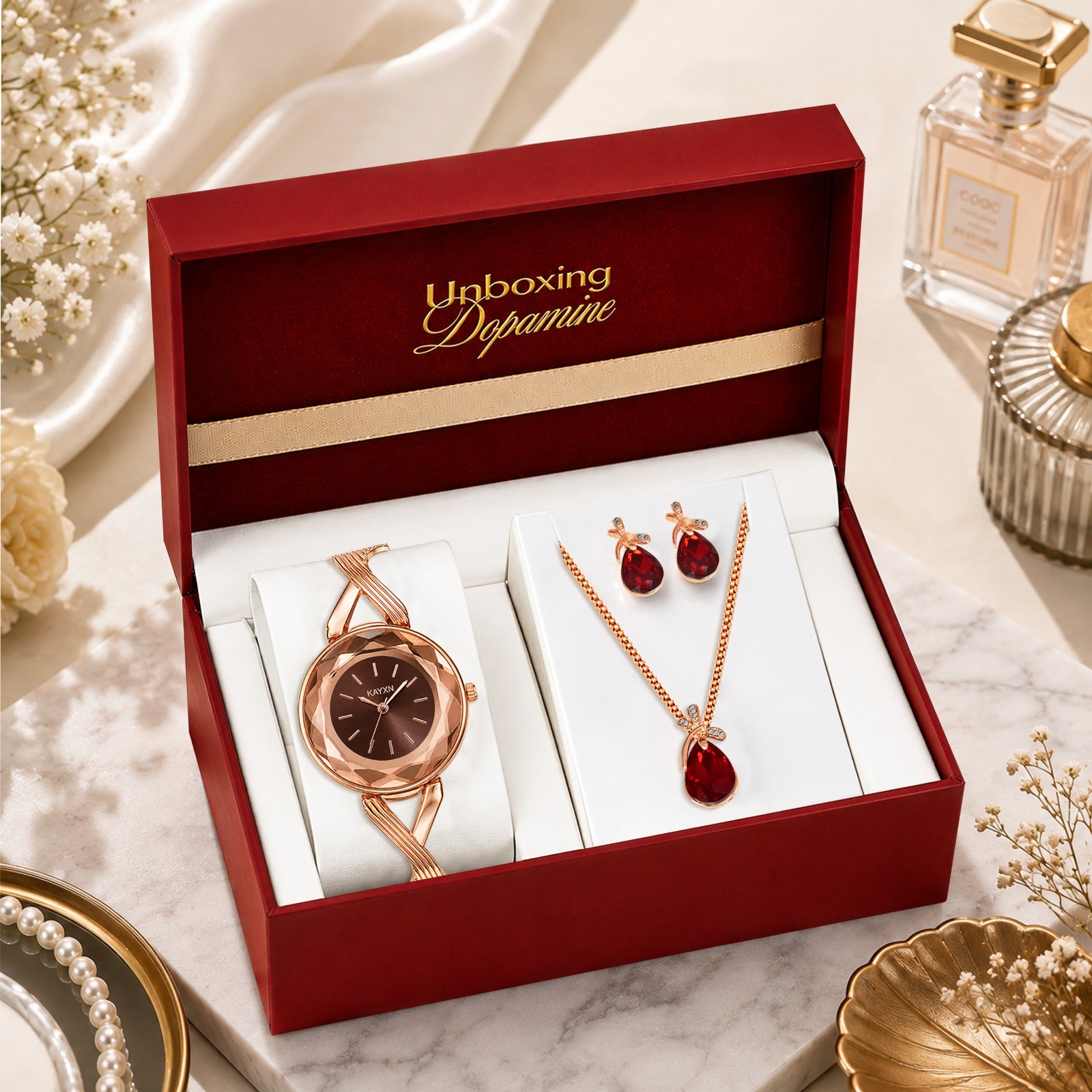 The Signature Edit Watch & Jewelry Set - Burgundy