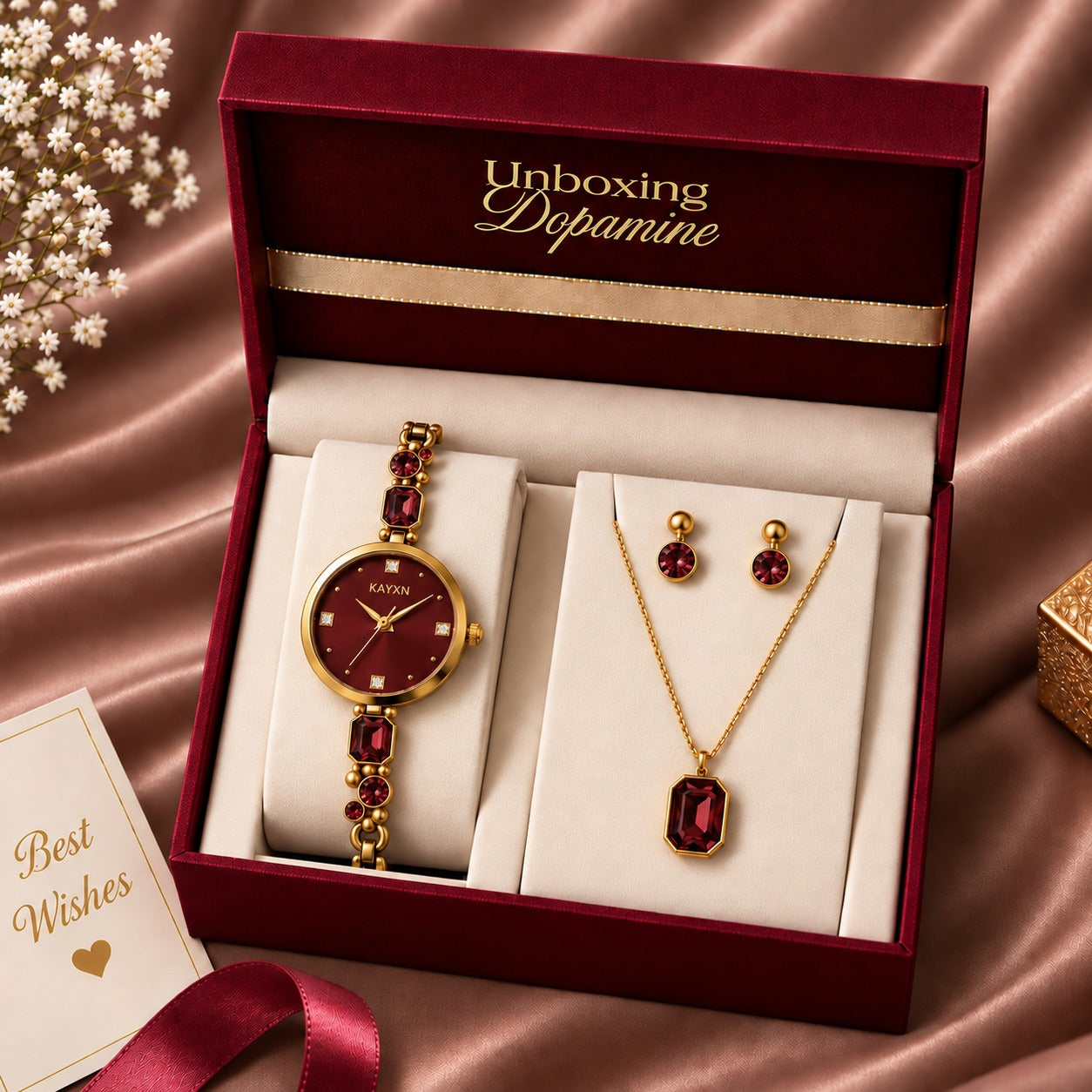 Celestique Edition Watch & Jewelry Set for Her - Burgundy