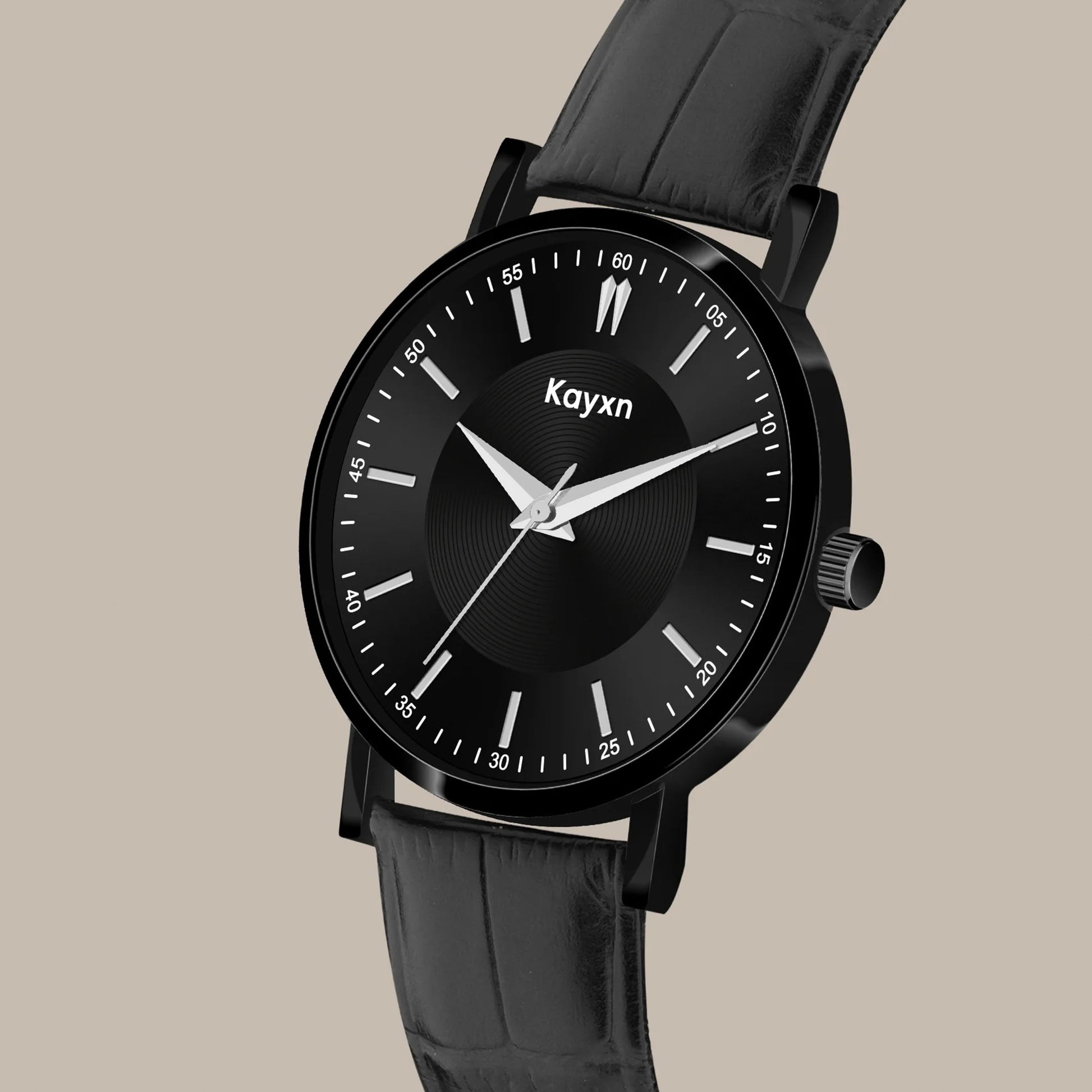 Noir Analogue Dial Leather Strap Watch For Men