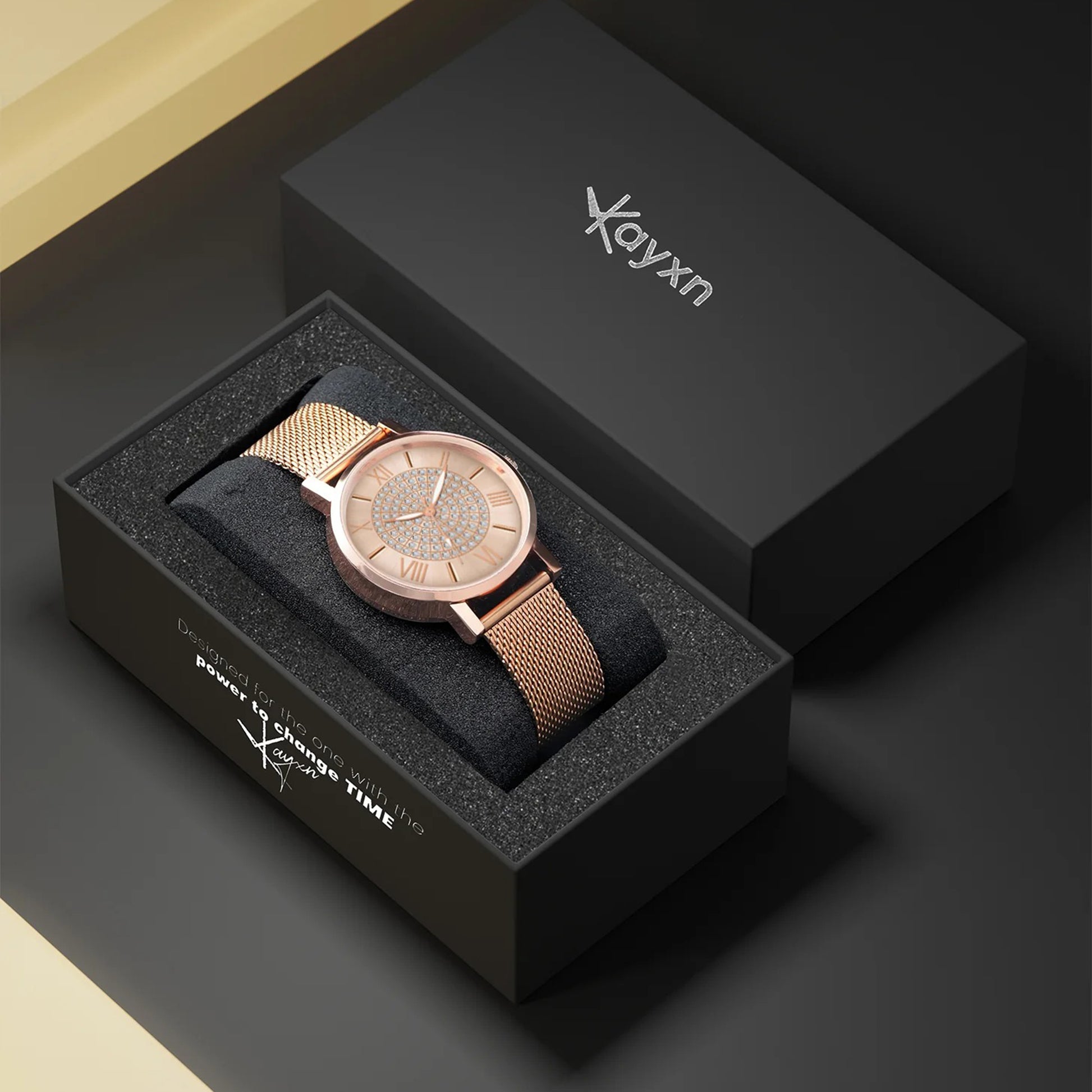 Celestia Embellished Rose Gold Dial Analogue Watch For Women